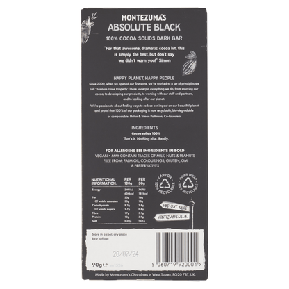 Montezuma's Absolute Black Darkest Dark 90g - UK Food & Drink - 5060719920001