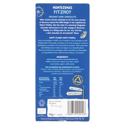 Montezuma's Fitzroy Organic Dark Chocolate 90g - UK Food & Drink - 5060719920148