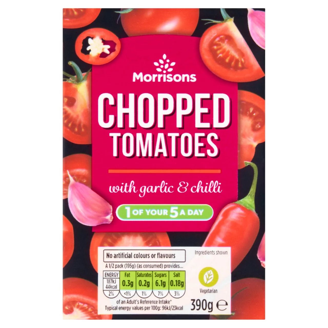 Morrisons Chopped Tomatoes With Garlic & Chilli 390g - UK Food & Drink - 5010251535430