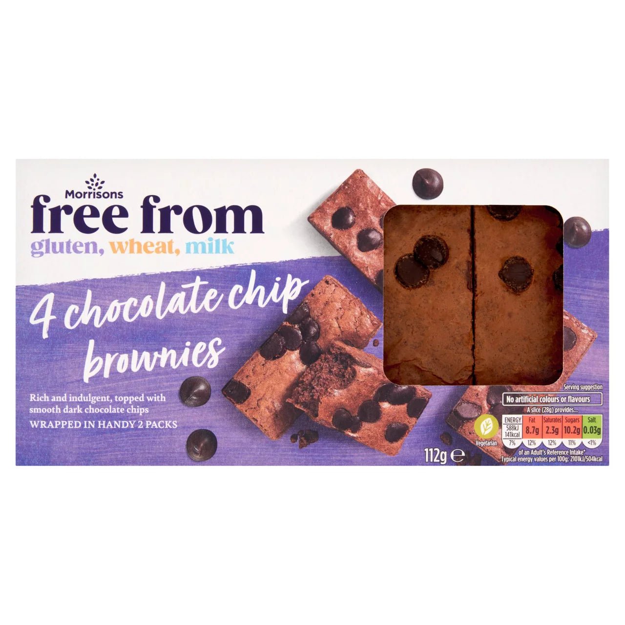 Morrisons Free From Chocolate Chip Brownies 112g - UK Food & Drink - 5010251783077
