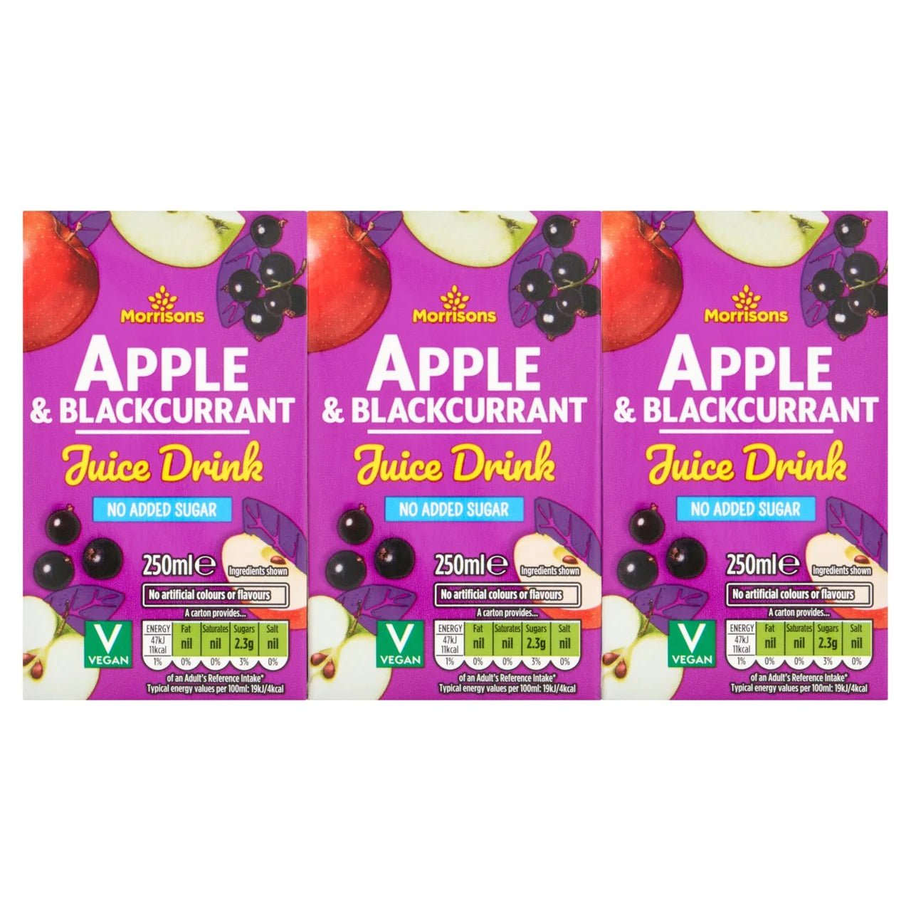 Morrisons Nas Apple & Blackcurrant Juice 3x250ml - UK Food & Drink - 5010251597452