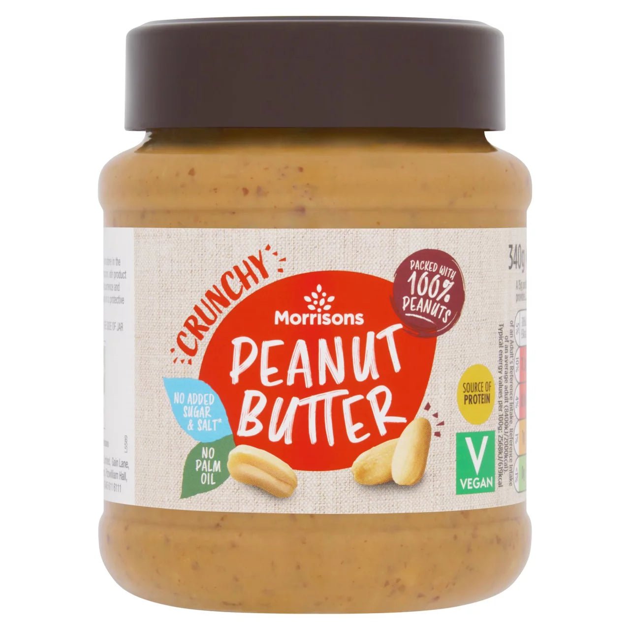 Morrisons Peanut Butter 100% Peanut Crunchy 340g - UK Food & Drink - 5010251767442