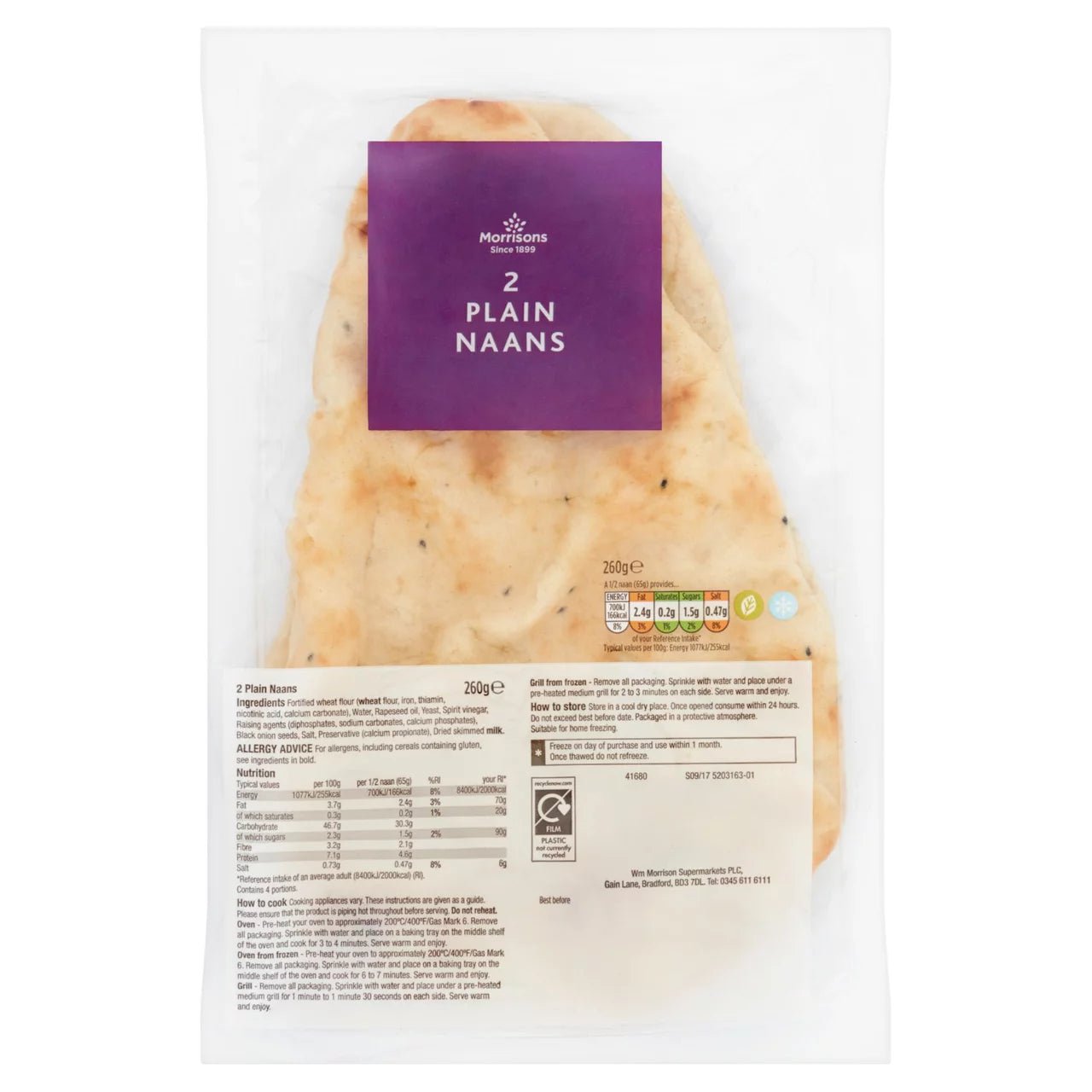 Morrisons Plain Naan Bread 2 pack - UK Food & Drink - 5010251561408