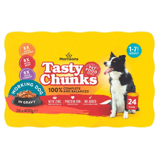Morrisons Worker Dog Food Meat Chunks In Gravy 24 X 400g - UK Food & Drink - 5010525088525