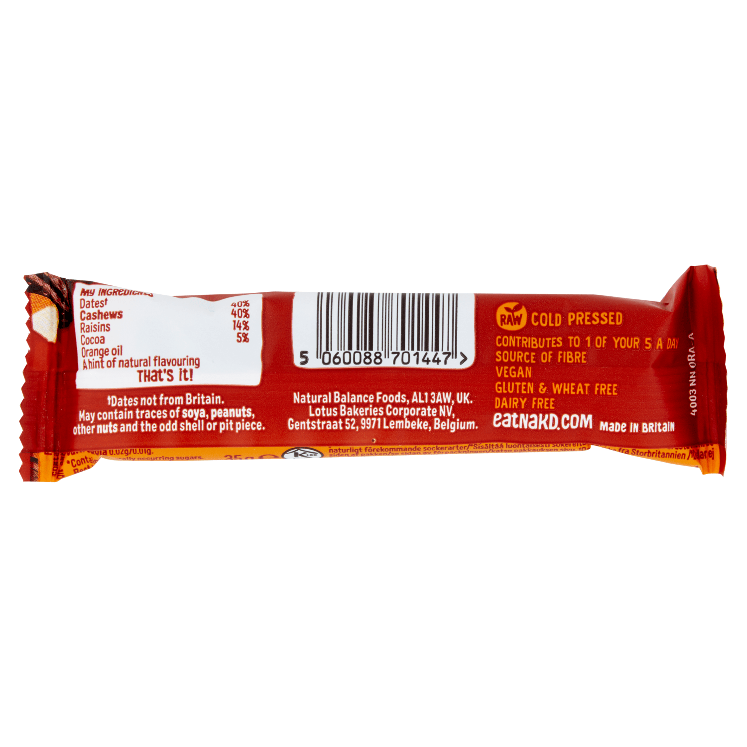 Nākd Cocoa Orange Raw Fruit & Nut Bar 35g - UK Food & Drink - 5060088701447