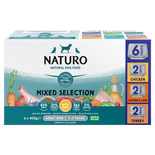 Naturo Natural Dog Food Mixed Selection with Rice Adult Dog 1 - 7 Years 6 x 400g - UK Food & Drink - 5010708799460