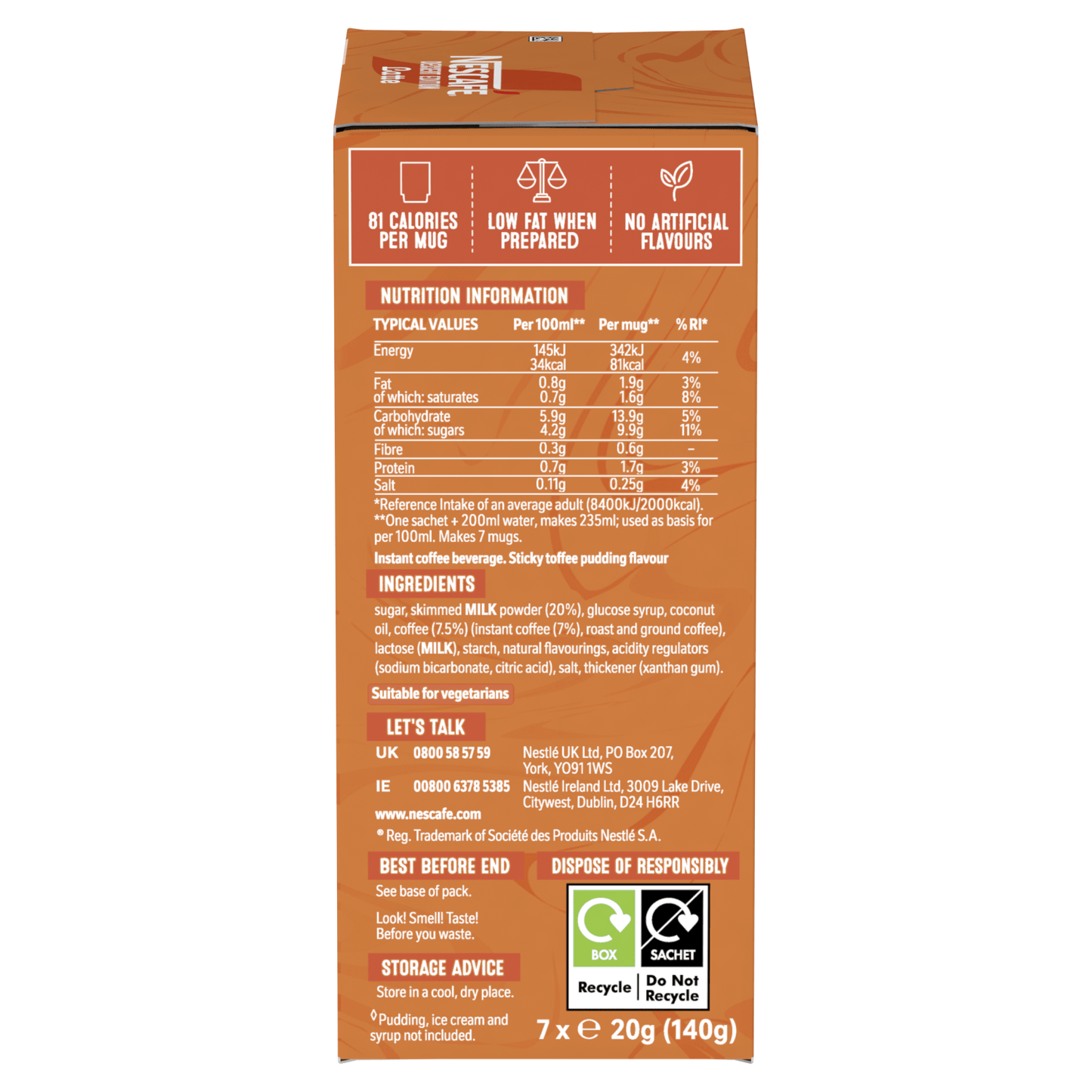 Nescafé Dessert Edition Sticky Toffee Pudding Latte 7 x 20g (140g) - UK Food & Drink - 8445290771414