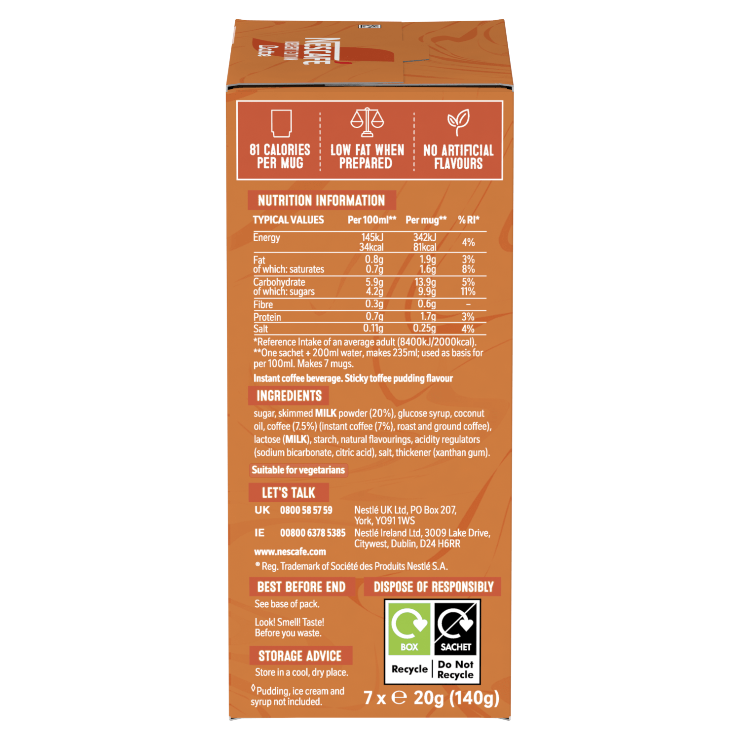 Nescafé Dessert Edition Sticky Toffee Pudding Latte 7 x 20g (140g) - UK Food & Drink - 8445290771414