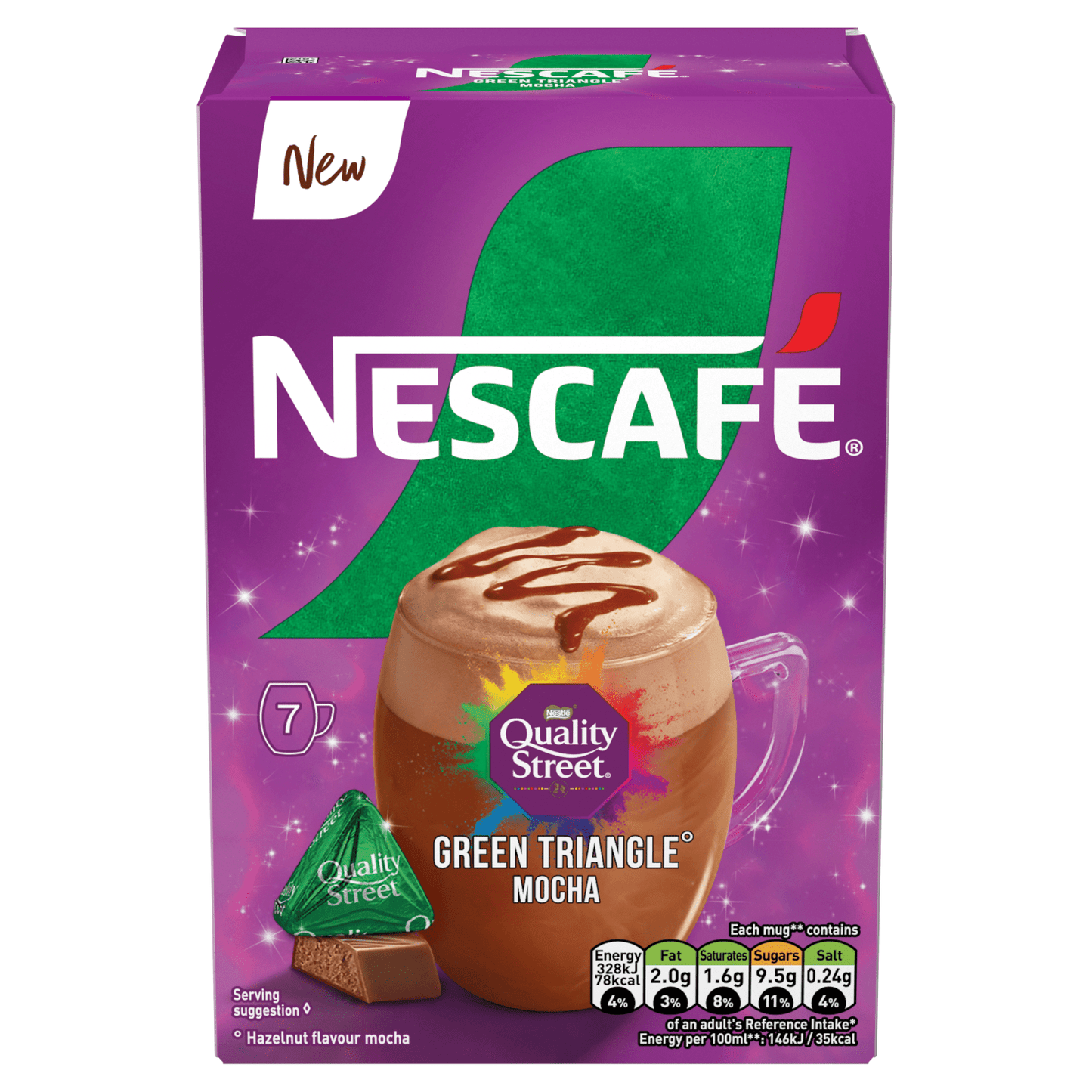 Nescafé Quality Street Green Triangle Hazelnut Flavour Mocha 7 x 19g (133g) - UK Food & Drink - 8445291157736