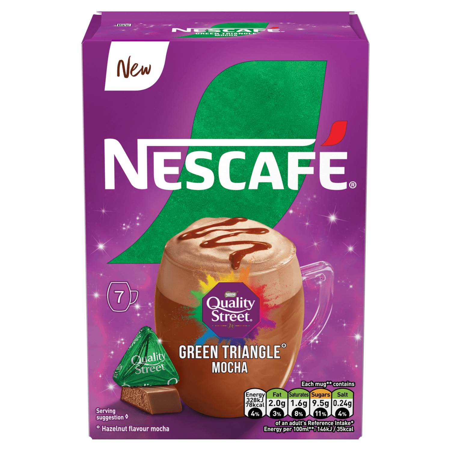 Nescafé Quality Street Green Triangle Hazelnut Flavour Mocha 7 x 19g (133g) - UK Food & Drink - 8445291157736