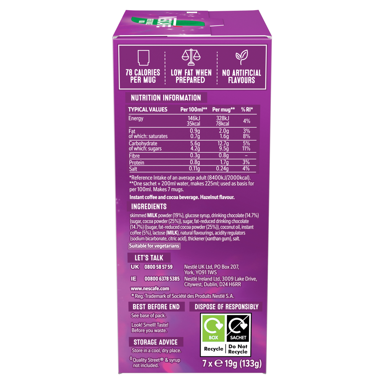 Nescafé Quality Street Green Triangle Hazelnut Flavour Mocha 7 x 19g (133g) - UK Food & Drink - 8445291157736