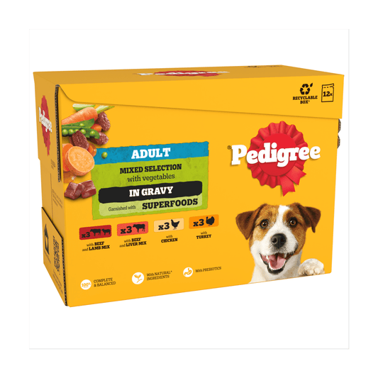 Pedigree Adult Wet Dog Food Pouches Mixed in Gravy 12 x 100g - UK Food & Drink - 3065890123878