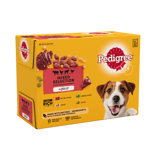 Pedigree Adult Wet Dog Food Pouches Mixed in Jelly 12 x 100g - UK Food & Drink - 3065890123892