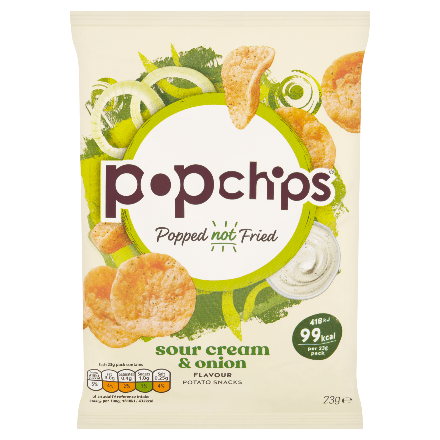 Popchips Sour Cream & Onion Flavour Potato Snacks 23g - UK Food & Drink - 5060292302706