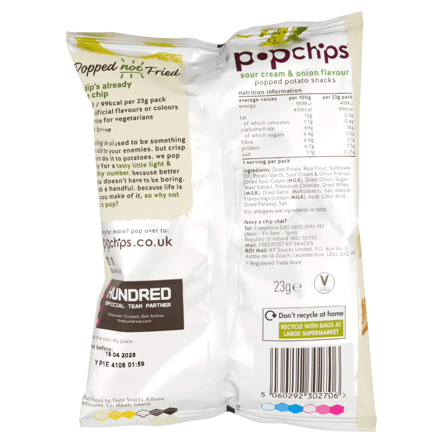 Popchips Sour Cream & Onion Flavour Potato Snacks 23g - UK Food & Drink - 5060292302706