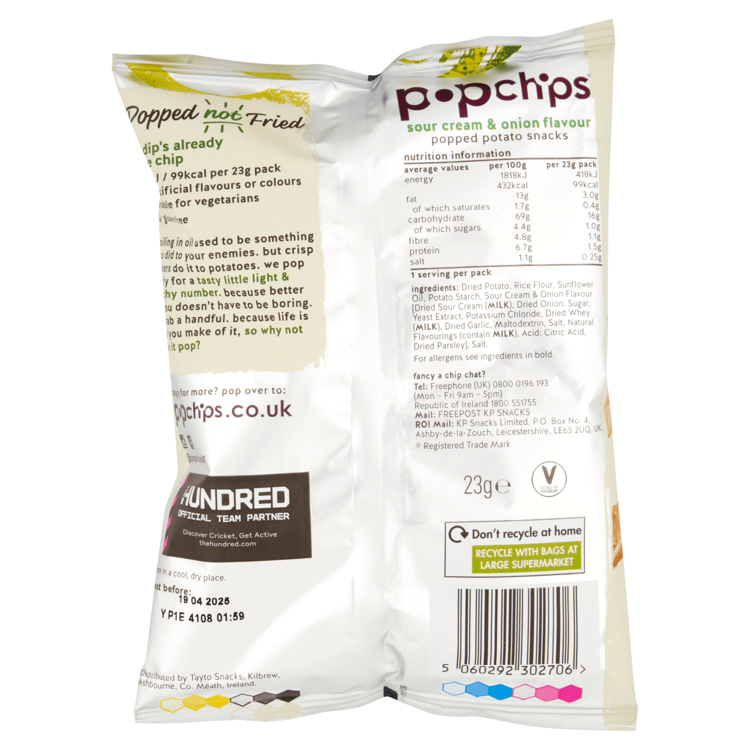 Popchips Sour Cream & Onion Flavour Potato Snacks 23g - UK Food & Drink - 5060292302706