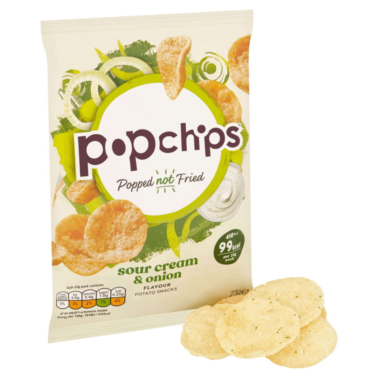Popchips Sour Cream & Onion Flavour Potato Snacks 23g - UK Food & Drink - 5060292302706