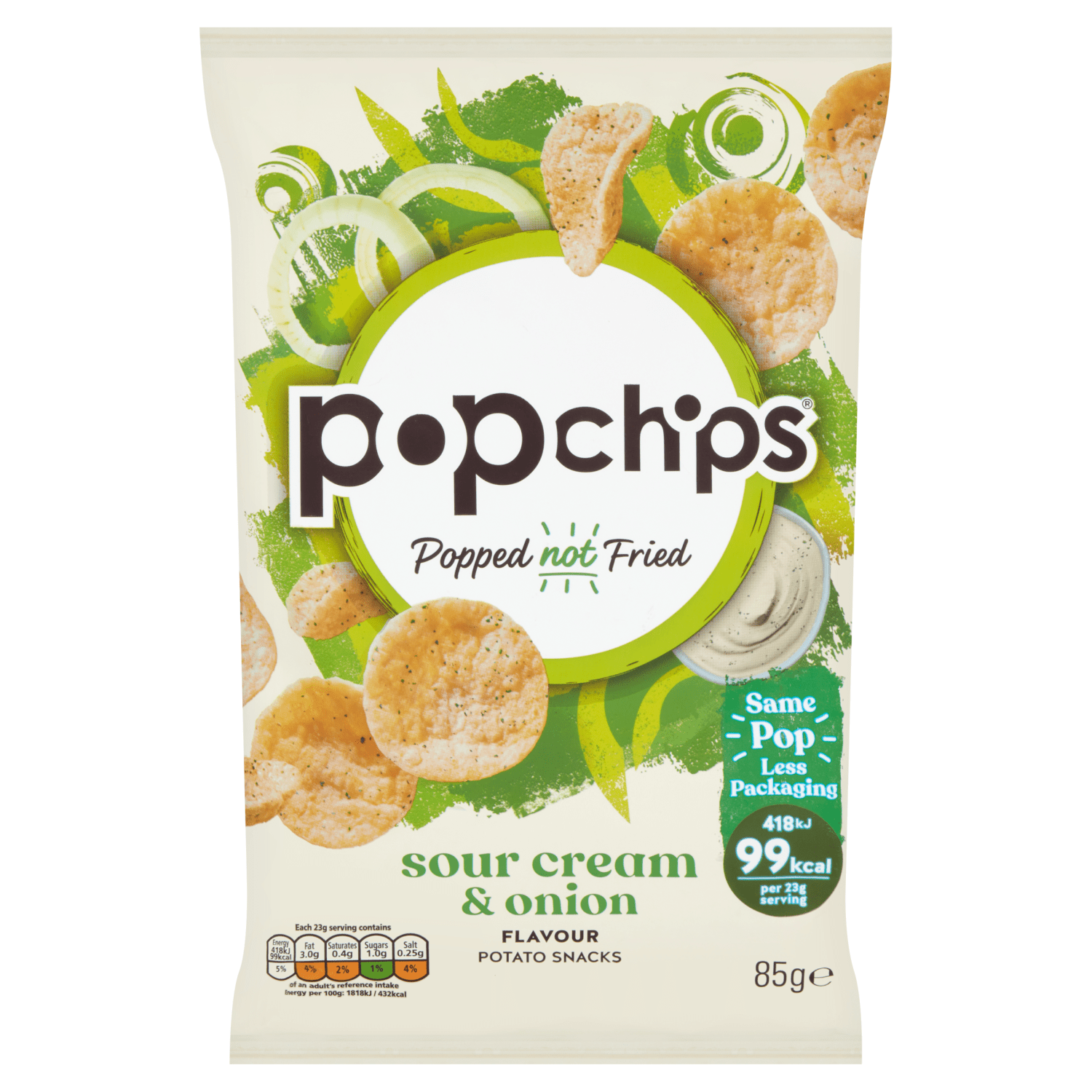 Popchips Sour Cream & Onion Flavour Potato Snacks 85g - UK Food & Drink - 5060292308708