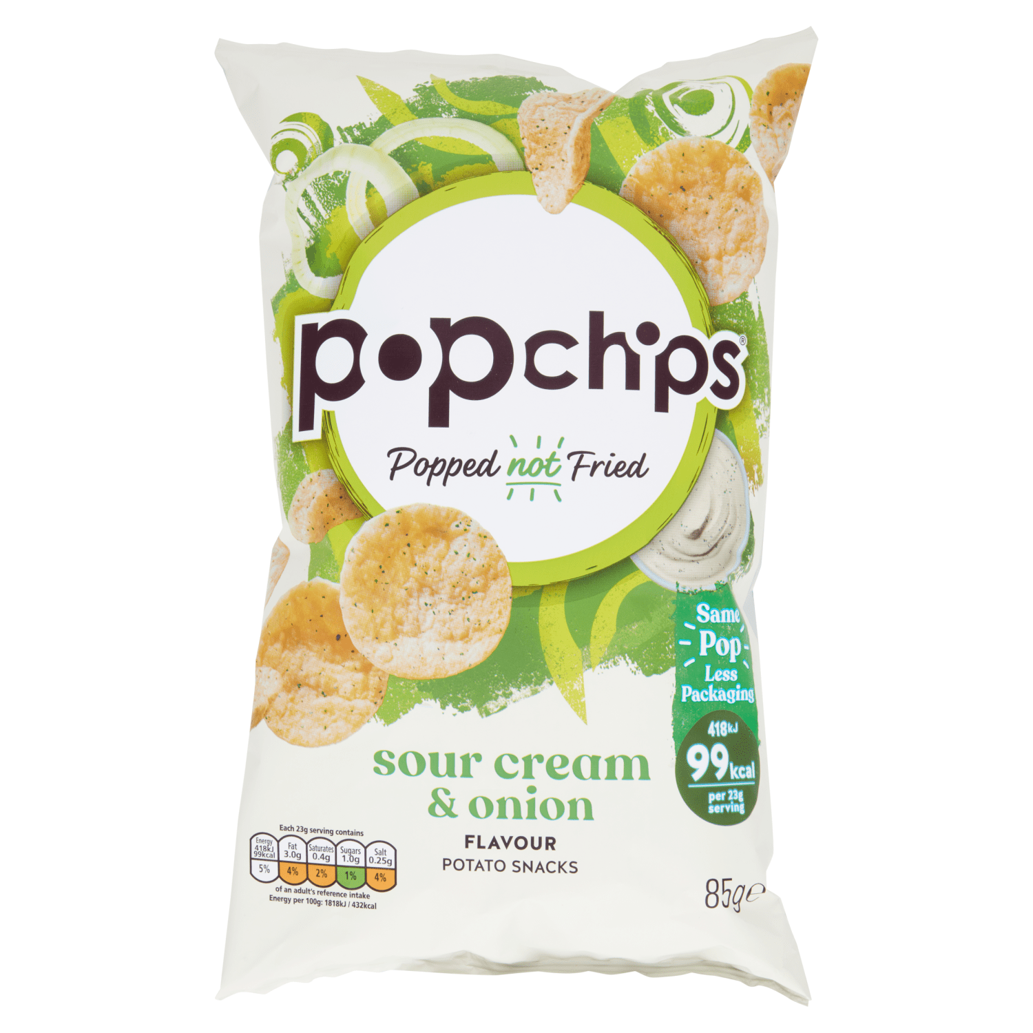 Popchips Sour Cream & Onion Flavour Potato Snacks 85g - UK Food & Drink - 5060292308708