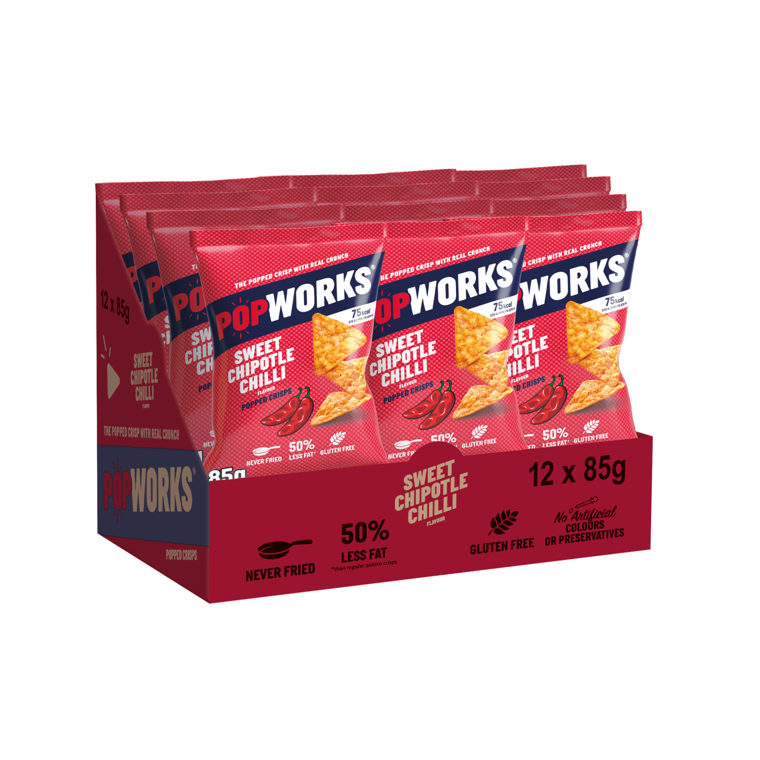 Popworks Sweet Chipotle Chilli Sharing Popped Crisps 85g - UK Food & Drink - 5000328015675
