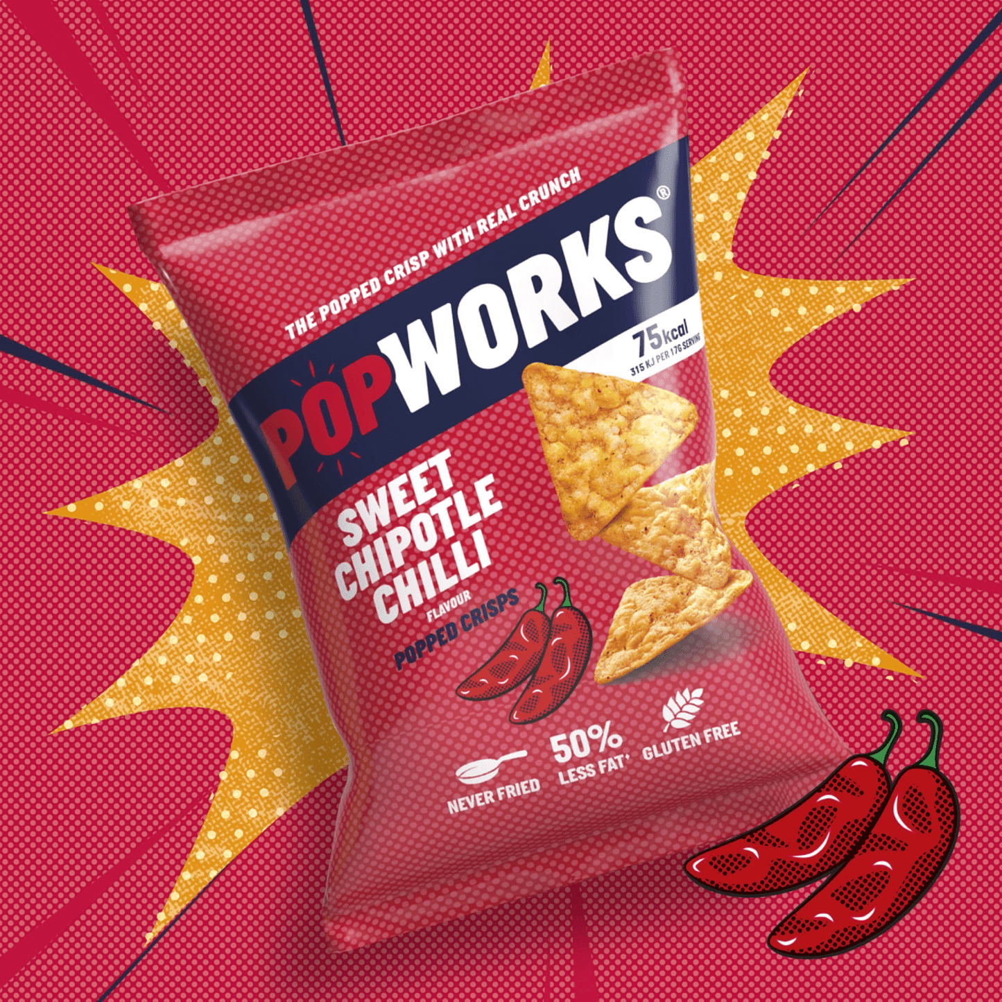 Popworks Sweet Chipotle Chilli Sharing Popped Crisps 85g - UK Food & Drink - 5000328015675