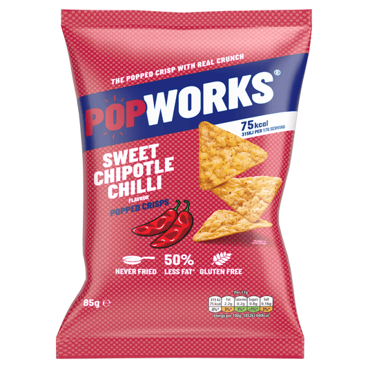 Popworks Sweet Chipotle Chilli Sharing Popped Crisps 85g - UK Food & Drink - 5000328015675