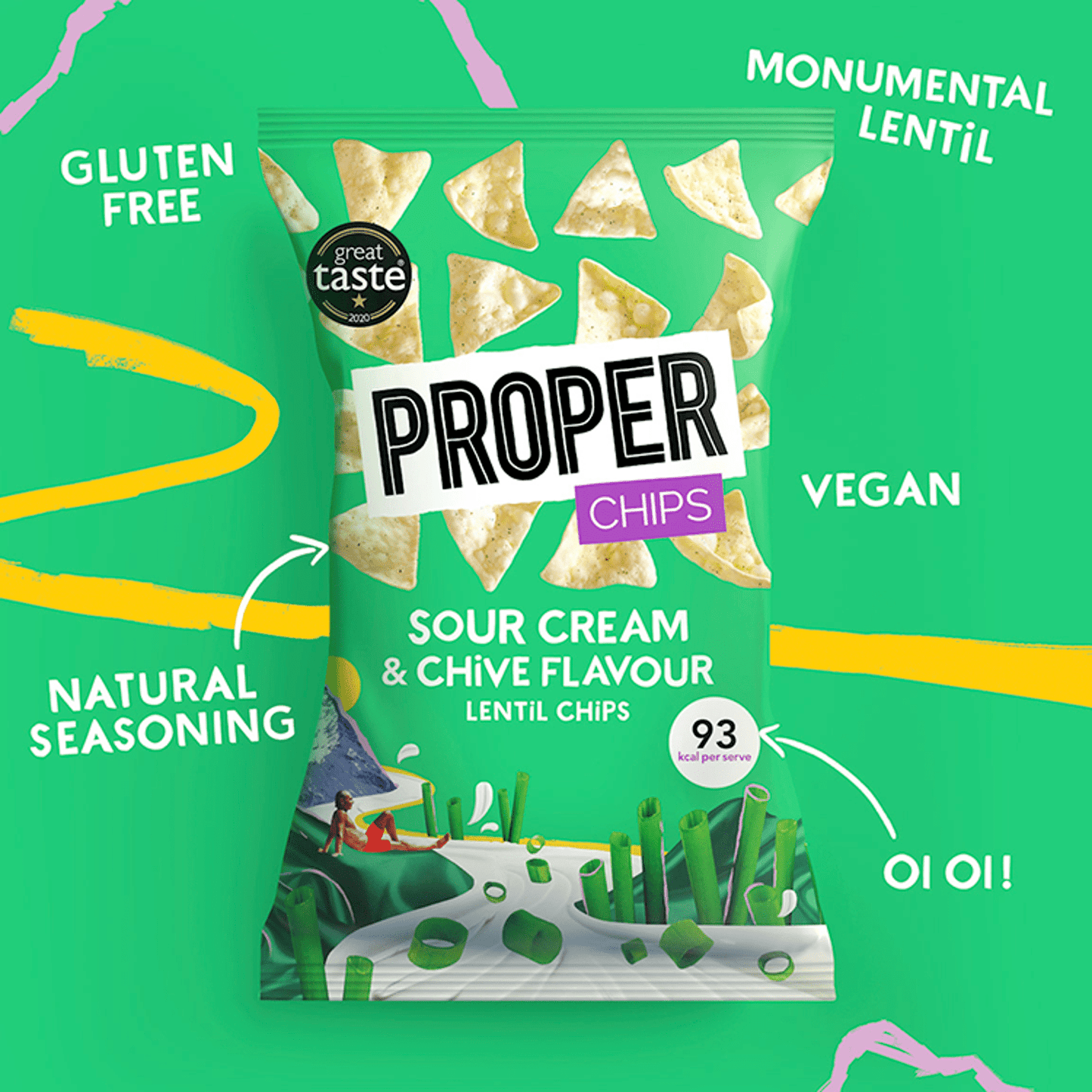 PROPERCHIPS Sour Cream & Chive Flavour Lentil Chips 85g - UK Food & Drink - 5060283762229