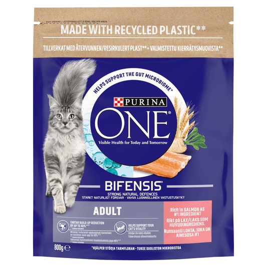 Purina ONE Adult Cat Food with Salmon & Whole Grains 800g - UK Food & Drink - 8002205356656
