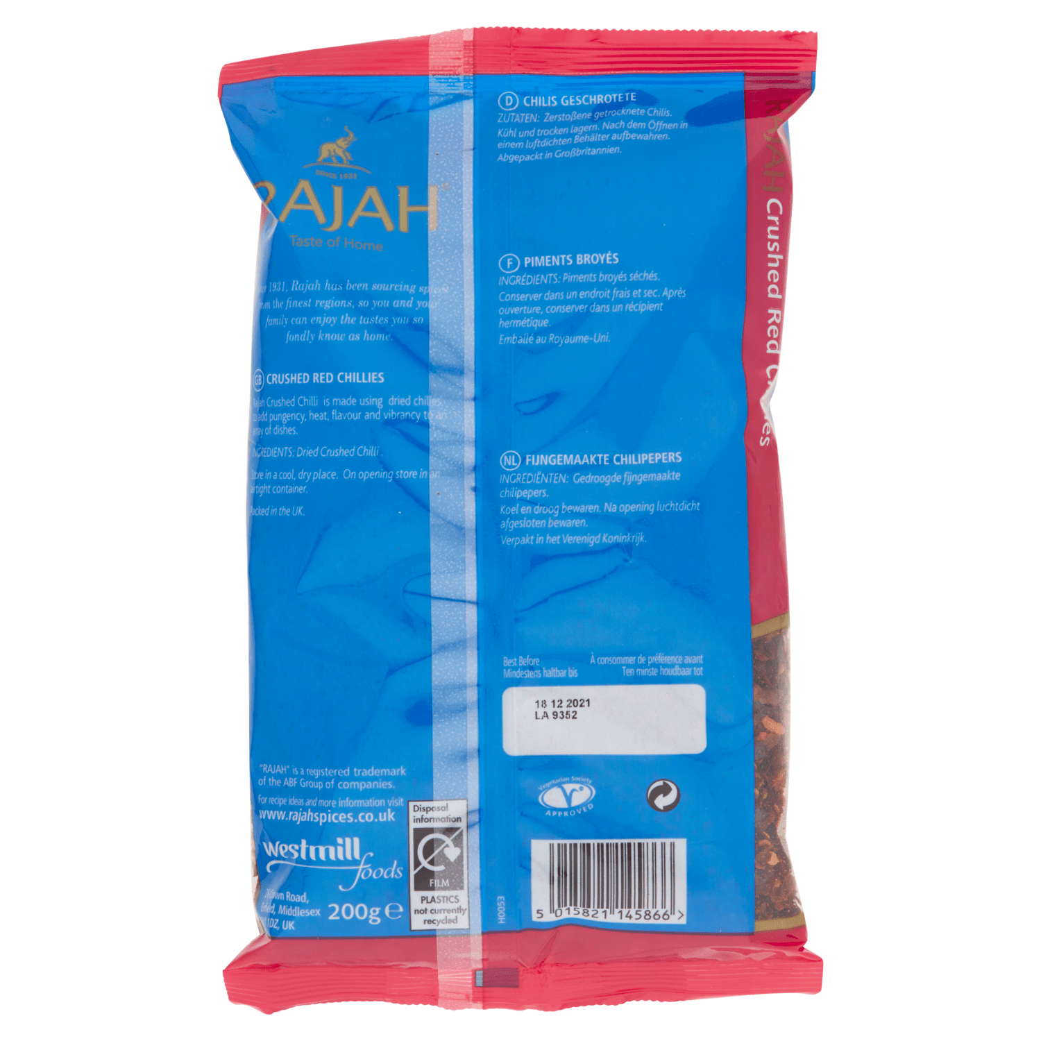 Rajah Crushed Red Chillies 200g - UK Food & Drink - 5015821145866