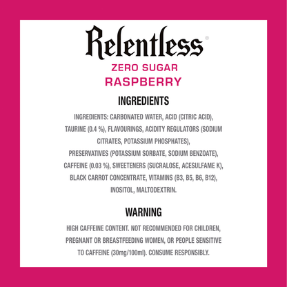 Relentless Raspberry Zero Energy Drink 500ml - UK Food & Drink - 5060608748556
