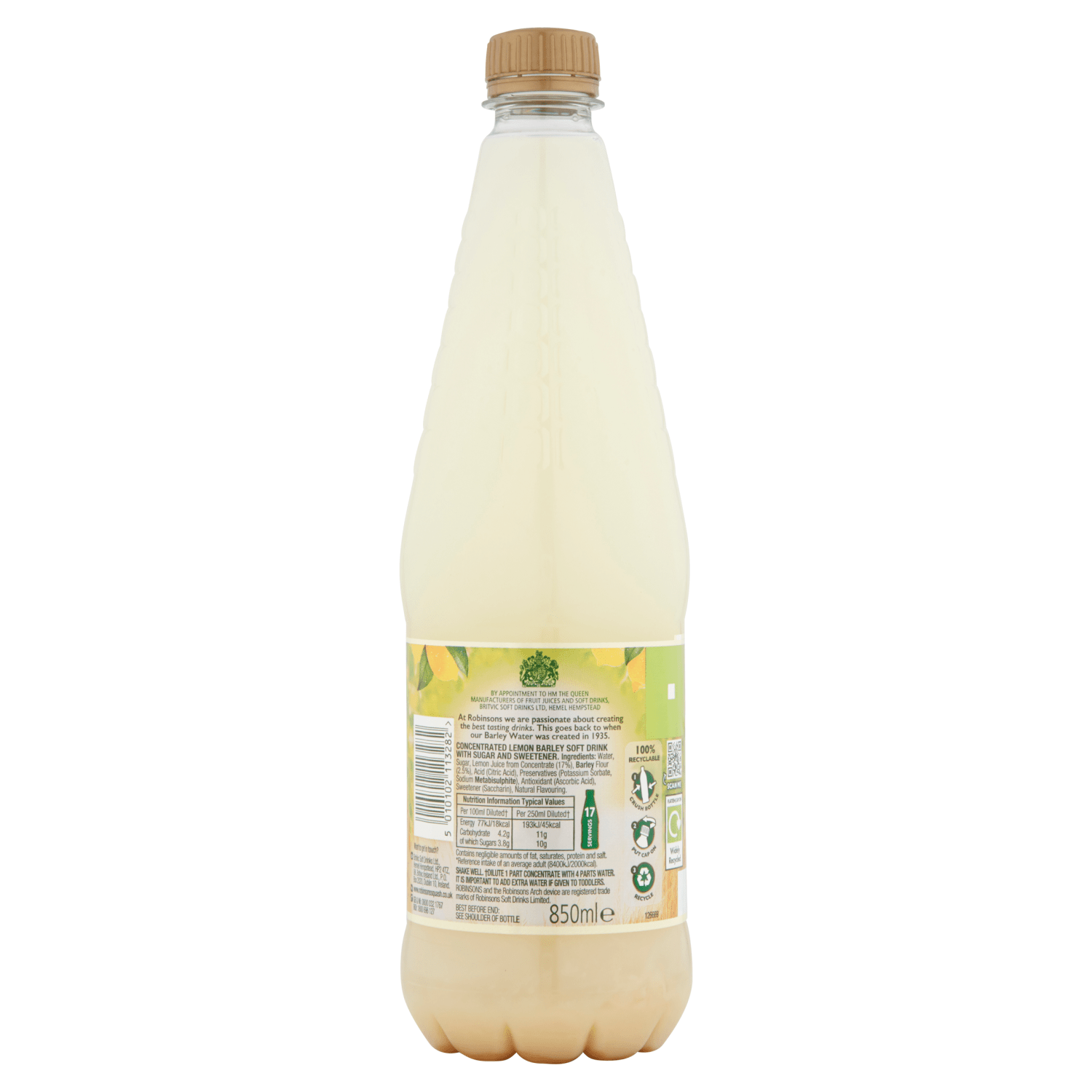 Robinsons Barley Water Lemon 850ml - UK Food & Drink - 5010102113282