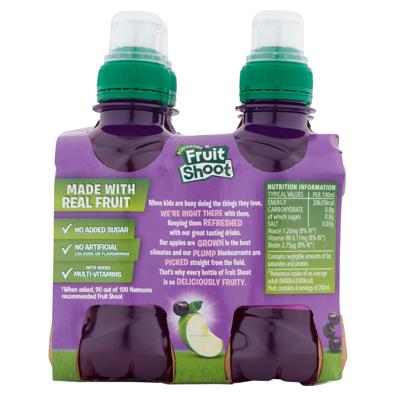 Robinsons Fruit Shoot Apple & Blackcurrant Juice Drink 4 x 200ml - UK Food & Drink - 5010102105416