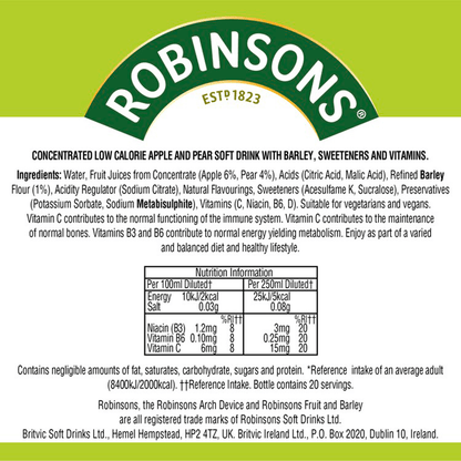 ROBINSONS Real Fruit & Barley in Every Drop Apple & Pear 1 Litre - UK Food & Drink - 5010102109643