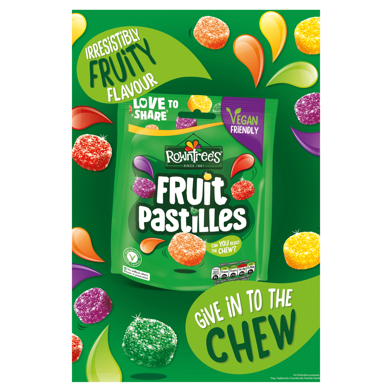 Rowntree's Fruit Pastilles Vegan Friendly Sweets Sharing Bag 143g - UK Food & Drink - 7613287228338