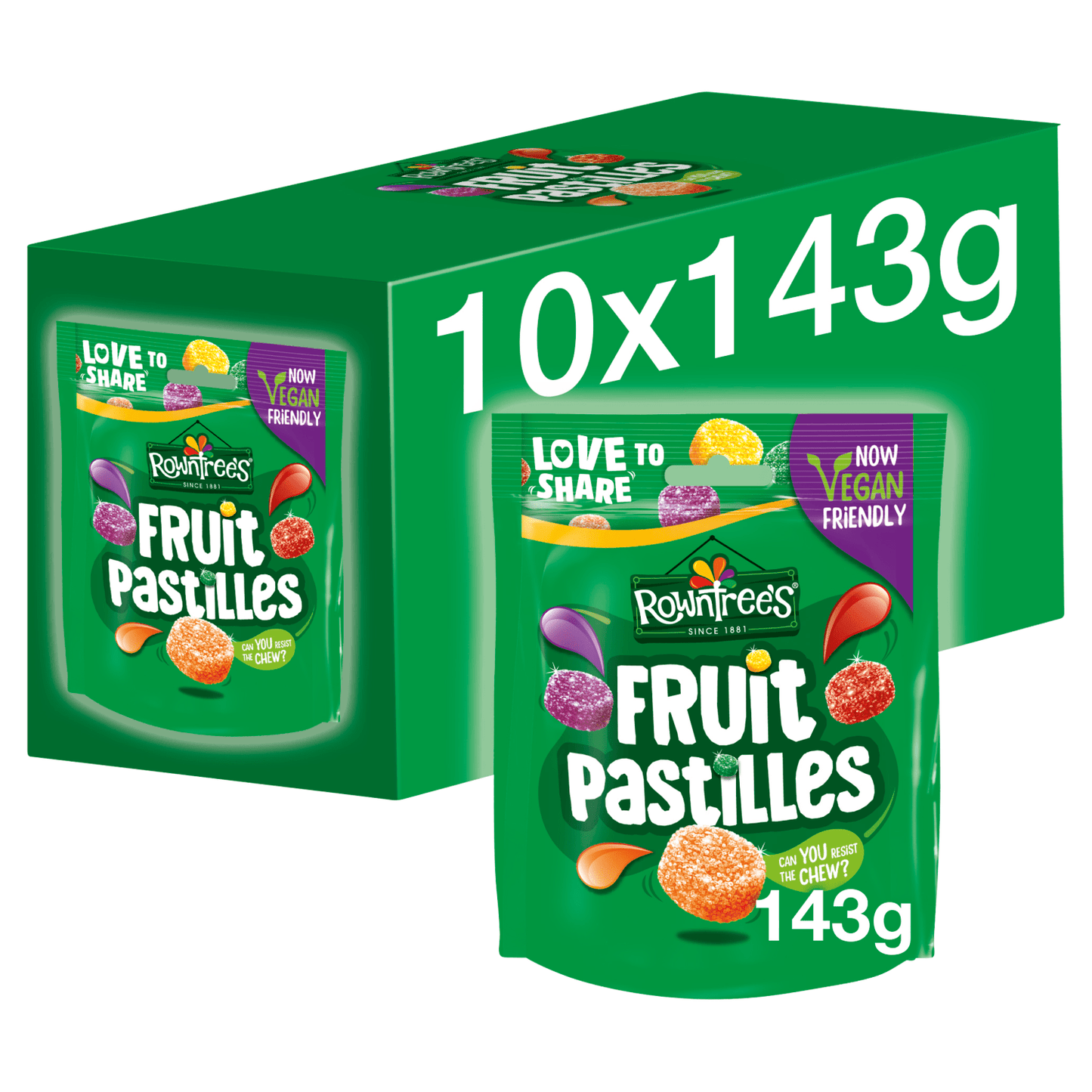 Rowntree's Fruit Pastilles Vegan Friendly Sweets Sharing Bag 143g - UK Food & Drink - 7613287228338