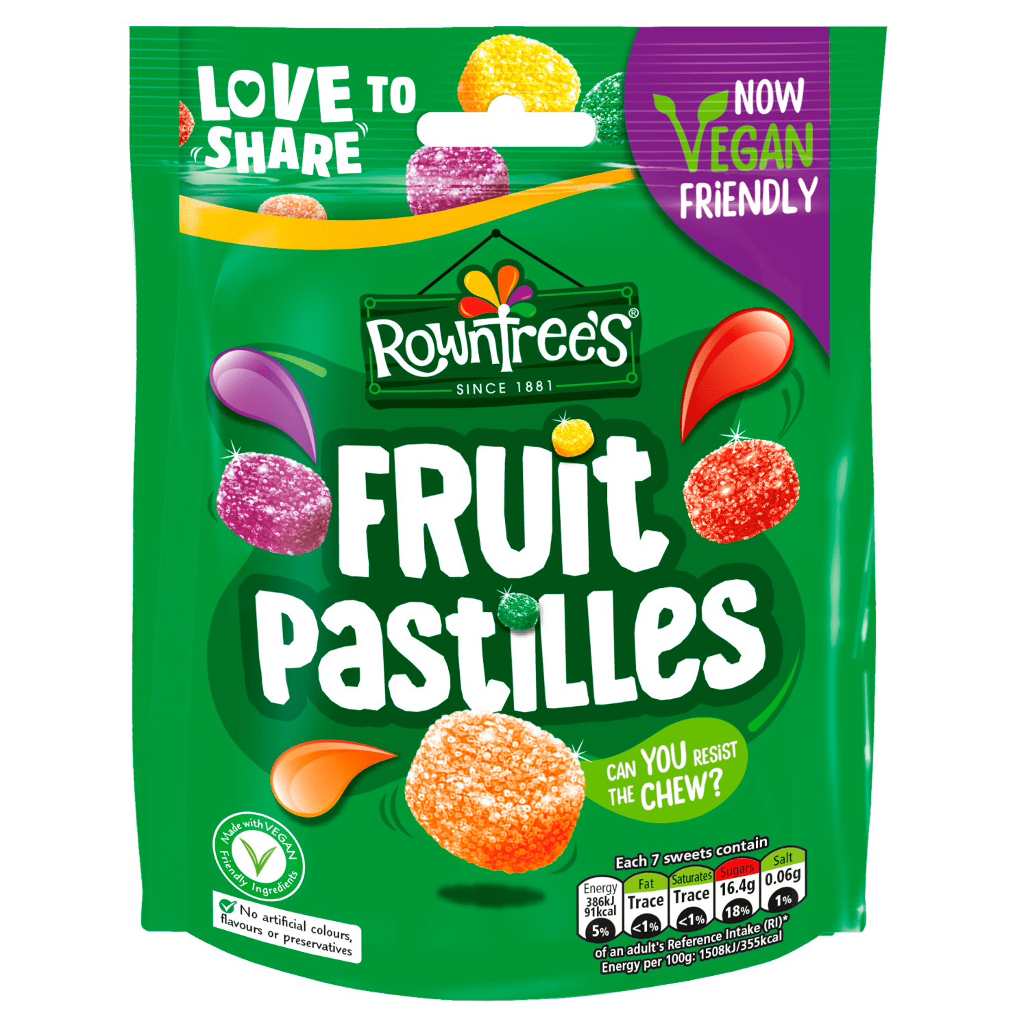 Rowntree's Fruit Pastilles Vegan Friendly Sweets Sharing Bag 143g - UK Food & Drink - 7613287228338