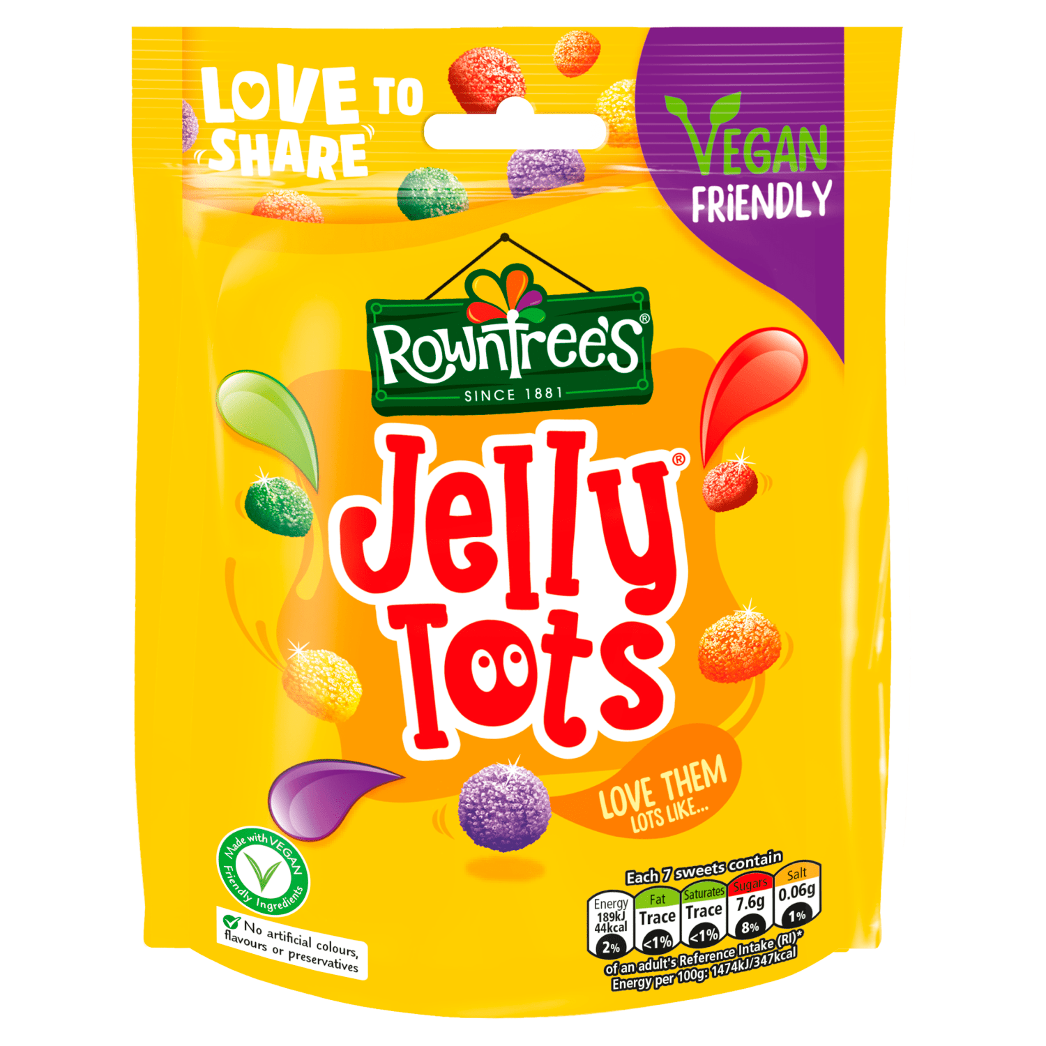 Rowntree's Jelly Tots Sweets Sharing Bag 150g - UK Food & Drink - 7613035419056