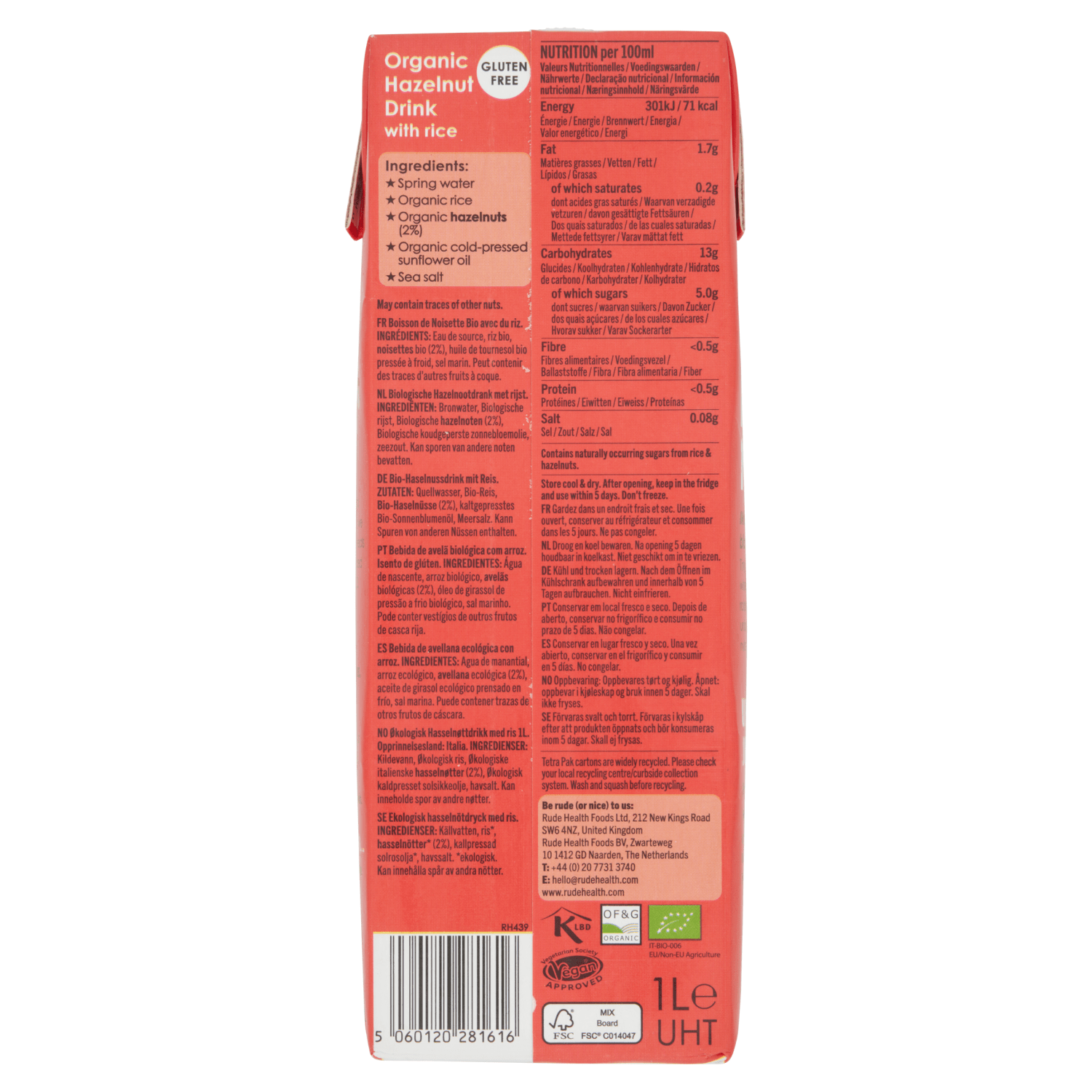 Rude Health Organic Hazelnut 1L - UK Food & Drink - 5060120281616