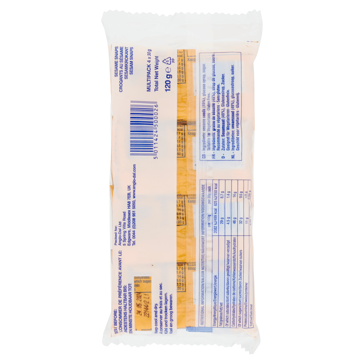 Sesame Snaps 4 x 30g (120g) - UK Food & Drink - 5011424500026