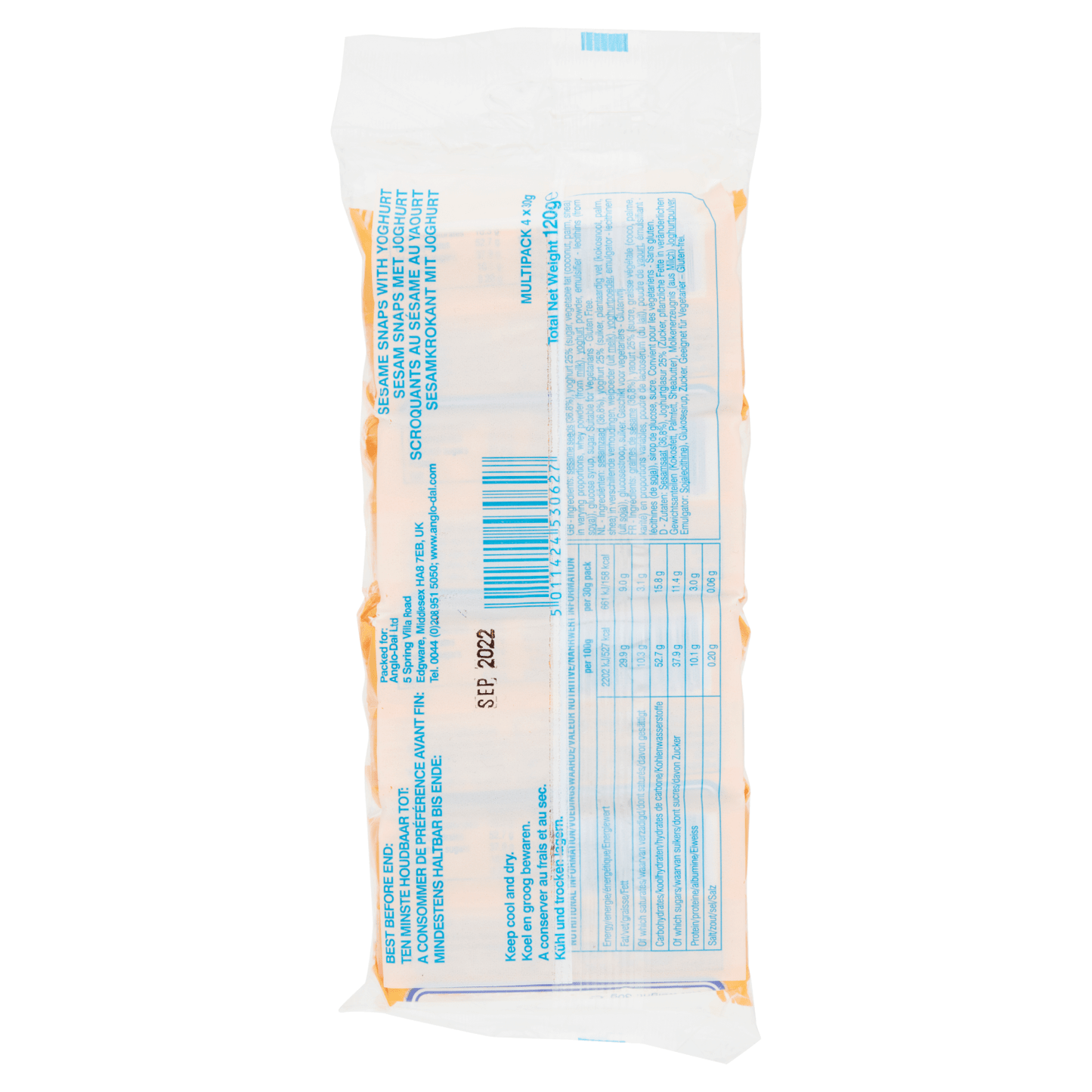 Sesame Snaps with Yoghurt 4 x 30g (120g) - UK Food & Drink - 5011424530627