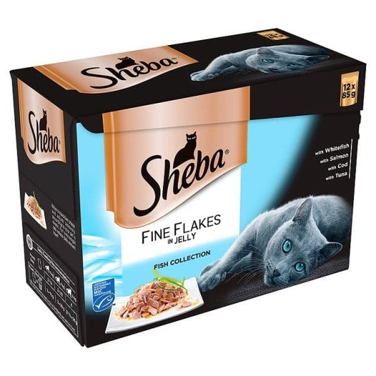 Sheba Fine Flakes Adult Cat Food Pouch Fish Selection in Jelly 12 x 85g - UK Food & Drink - 3065890099678