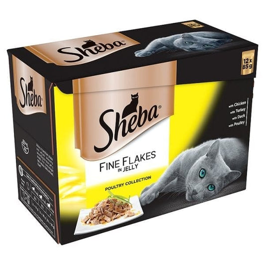 Sheba Fine Flakes Adult Cat Food Pouch Poultry Selection in Jelly 12 x 85g - UK Food & Drink - 3065890099692