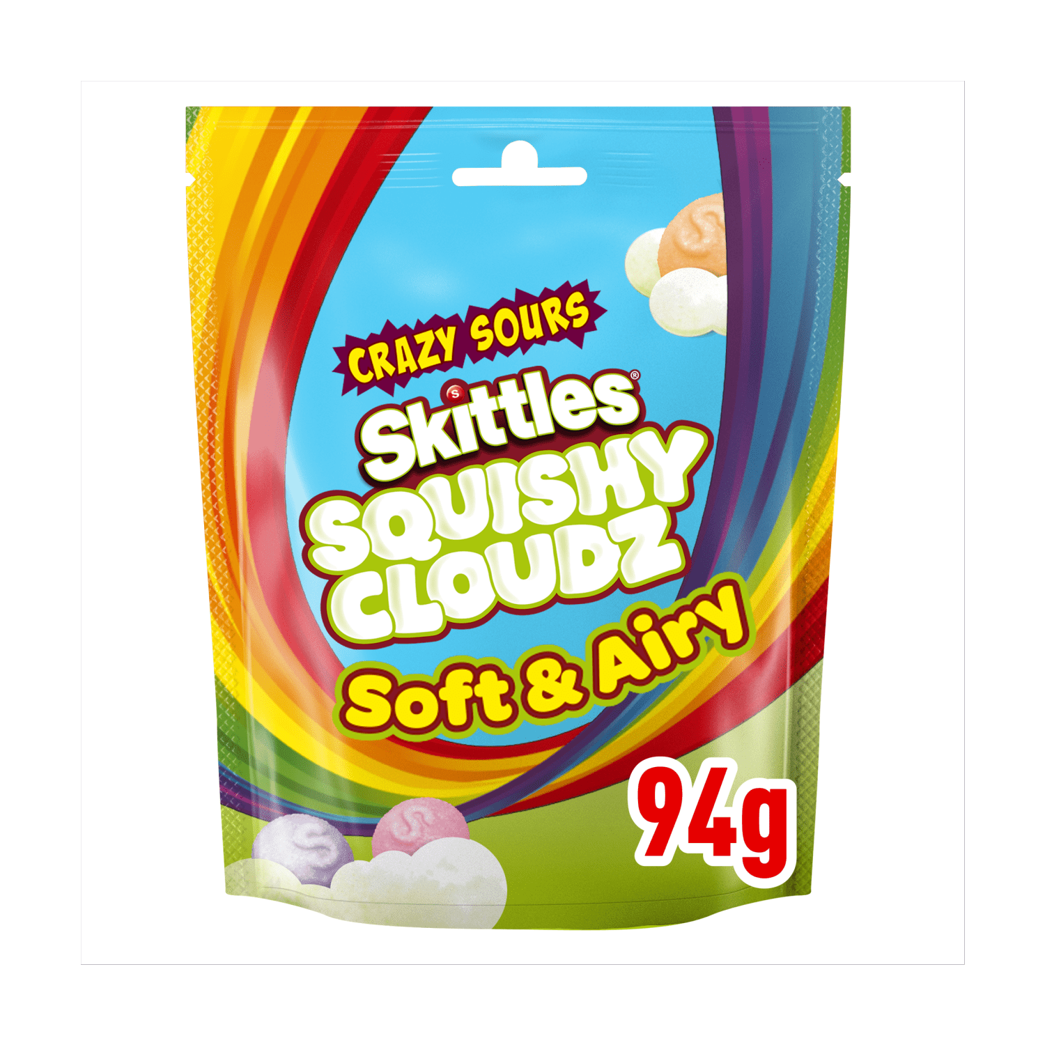 Skittles Squishy Cloudz Crazy Sours Sweets Pouch Bag 94g - UK Food & Drink - 4009900538589