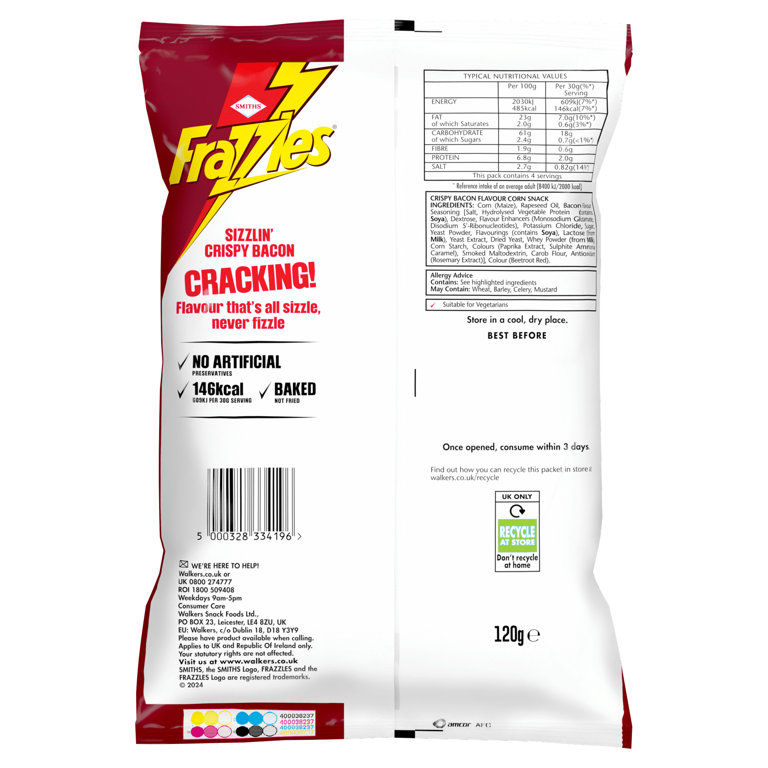 Smiths Frazzles Bacon Crisps Sharing Bag 120g - UK Food & Drink - 5000328334196