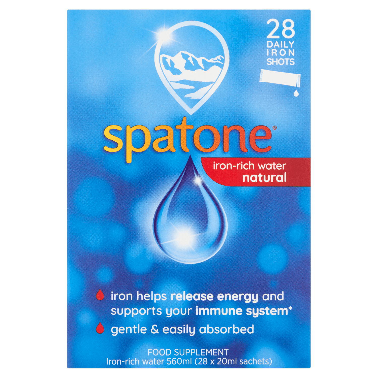 Spatone Iron - Rich Water Natural 28 x 20ml Sachets (560ml) - UK Food & Drink - 5000488105292