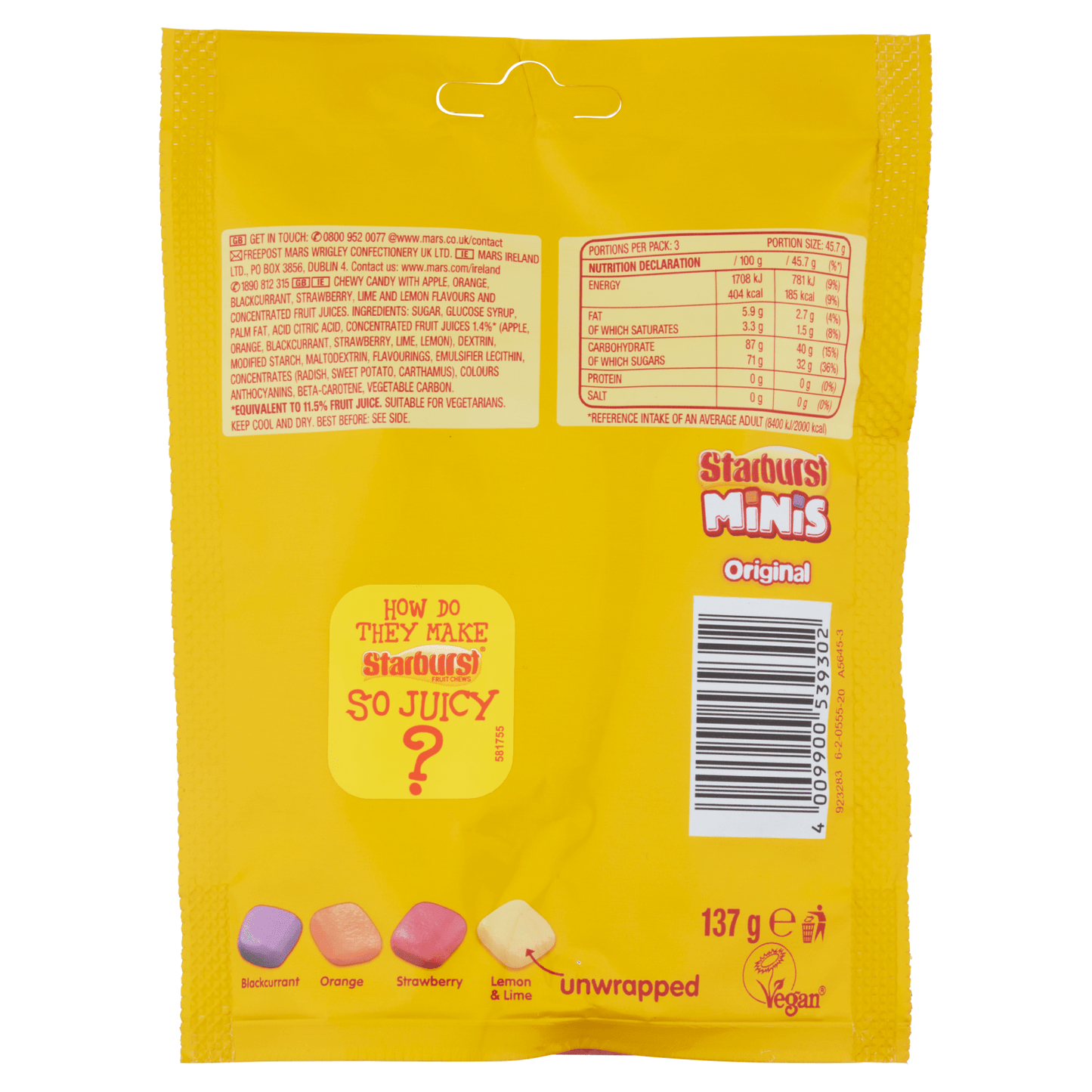 Starburst Minis Original Sweets Pouch Bag 137g - UK Food & Drink - 4009900539302