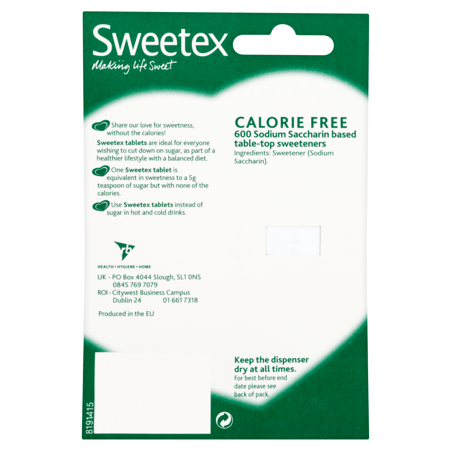Sweetex Calorie Free Sweeteners 600 Tablets - UK Food & Drink - 5011417547755