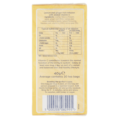 Tetley Super Fruits Immune Lemon & Ginger Tea Bags x20 - UK Food & Drink - 5000208082995