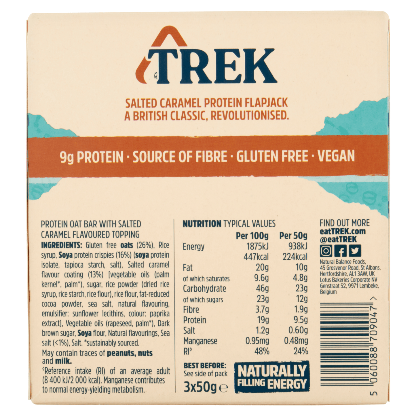 Trek Salted Caramel Protein Flapjacks Bars 3 x 50g - UK Food & Drink - 5060088709047