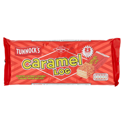 Tunnock's Caramel Log Roasted Coconut Covered Caramel Wafer Biscuits 8 x 32g - UK Food & Drink - 5010975075076